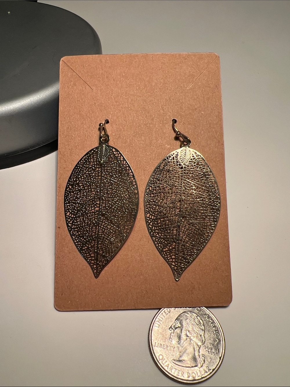 Delicate Leaf Filigree Drop Earrings in Antique Gold